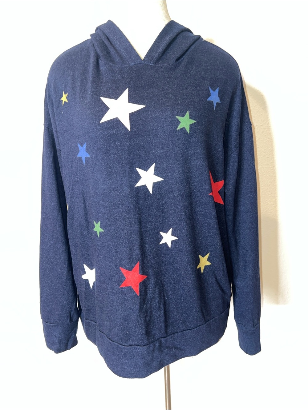 Anthropologie Sundry Navy Star Print Hooded Pullover
